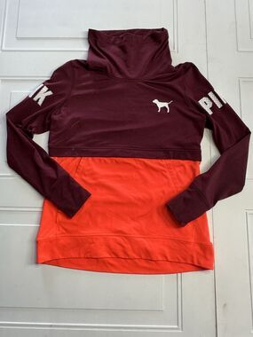 Victoria's Secret PINK Women Sz M Sweatshirt Long Sleeve Cowl Neck Orange Maroon